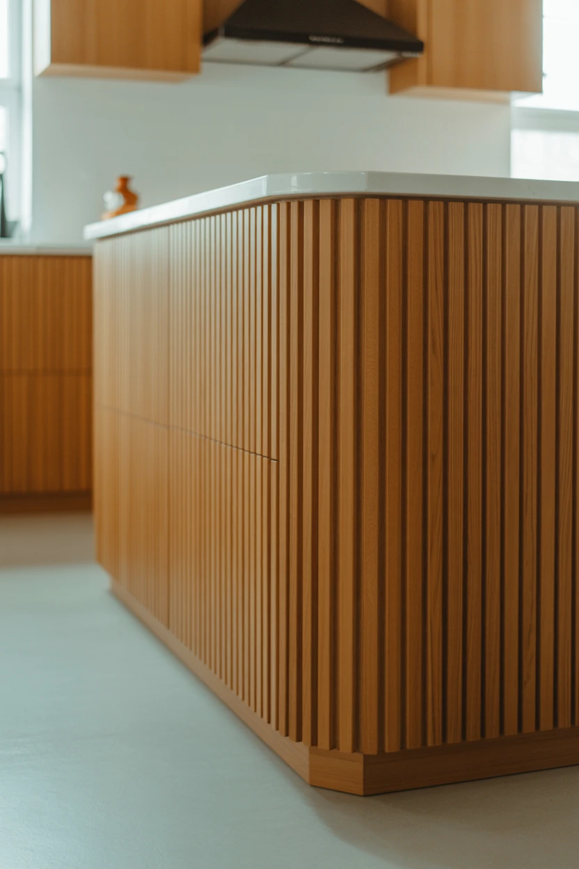 Wrap the Kitchen Island in Vertical Wood Slats