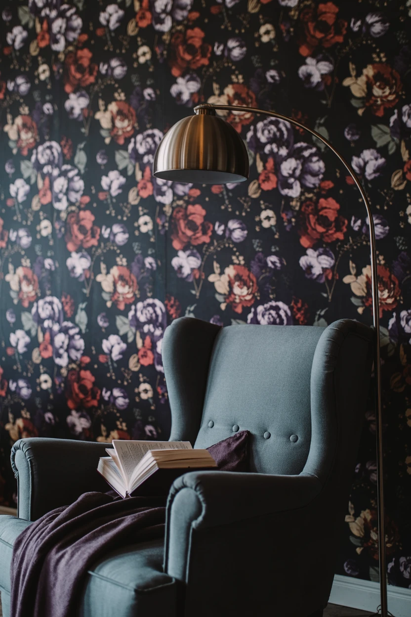 Use Dark Floral Patterns on Walls or Textiles