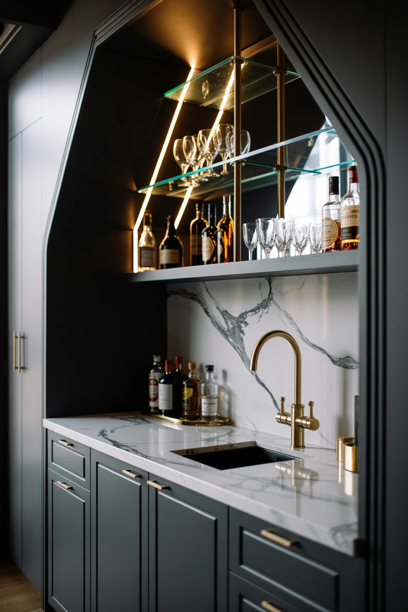Marble and Brass Wet Bar