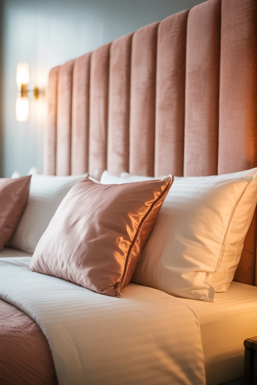 A Plush Velvet Headboard in a Soft Hue
