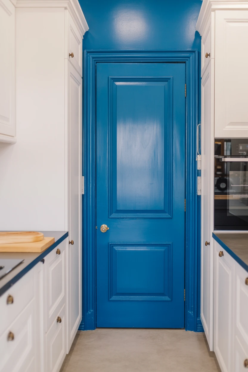 A Surprising Pop of Blue on the Pantry Door