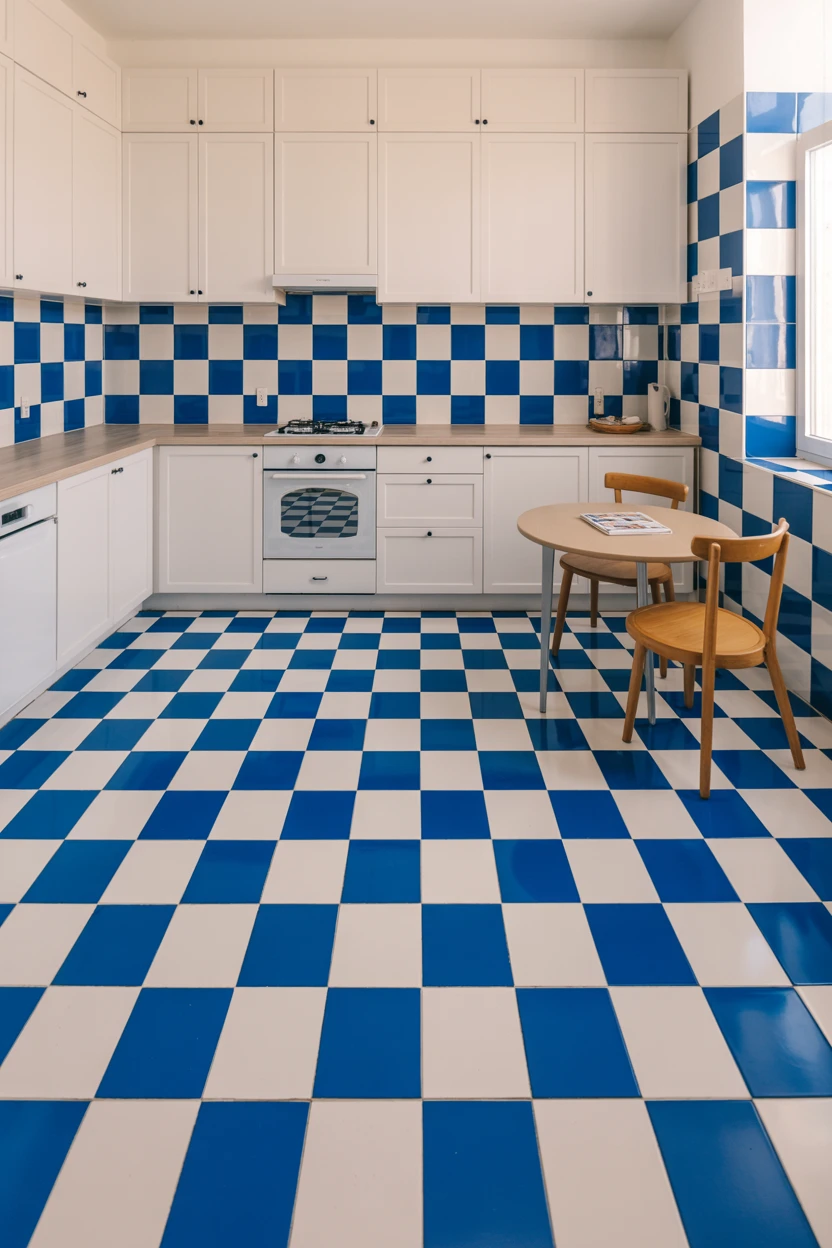 Blue and White Checkered Flooring