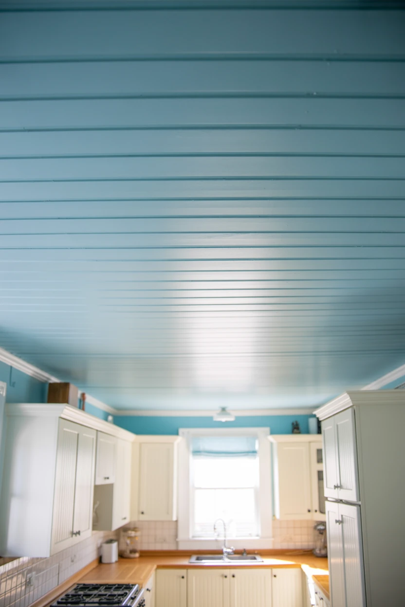 Coastal Charm with a Blue Beadboard Ceiling