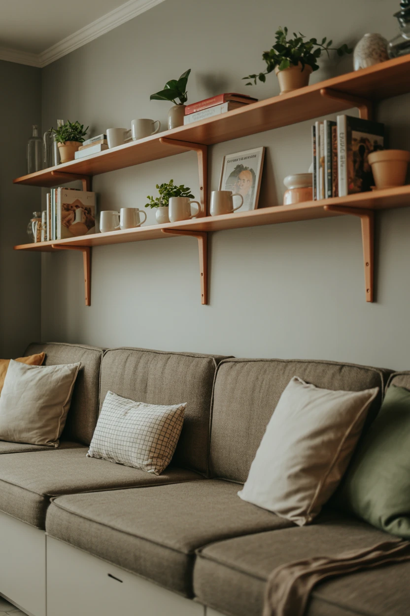 Banquette with Open Shelving Above