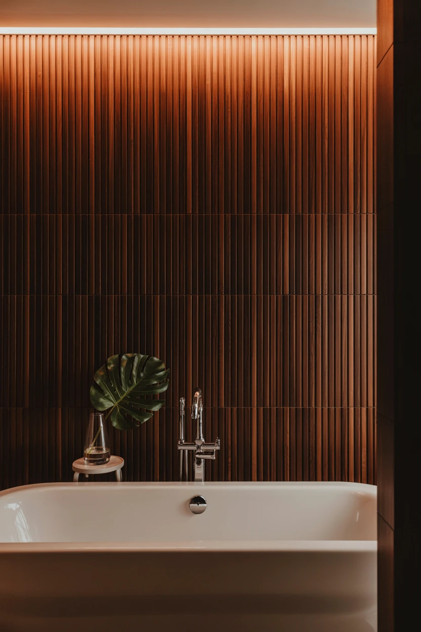 Walnut Wood Slat Wall Feature