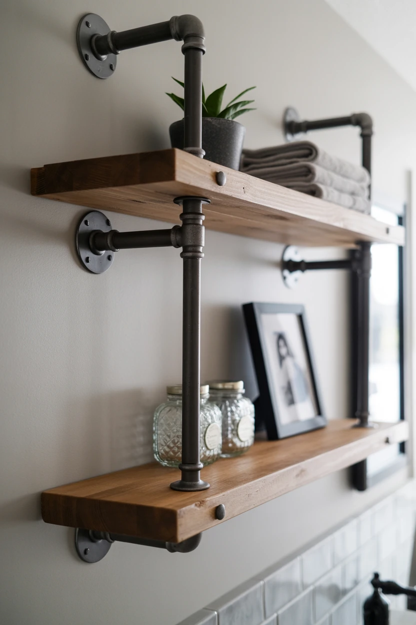DIY Floating Shelves with Pipe Brackets