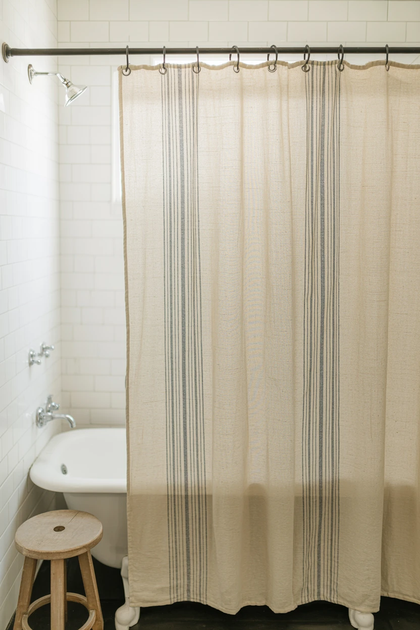 Simple Grain Sack Stripe Shower Curtain