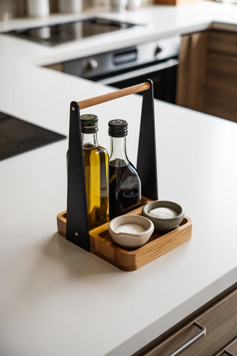 Display Artisan Oils and Vinegars in a Contained Caddy