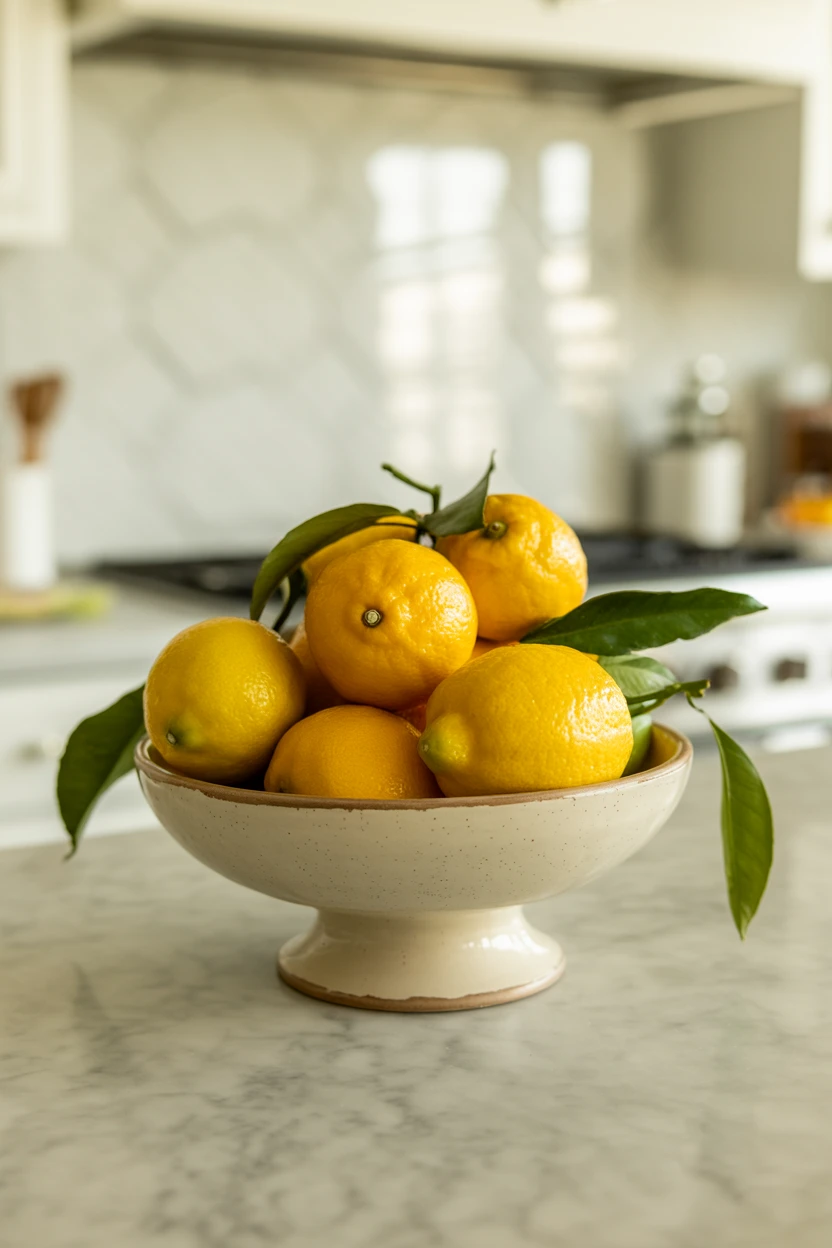 Use a Small, Footed Bowl for a Pop of Citrus Color