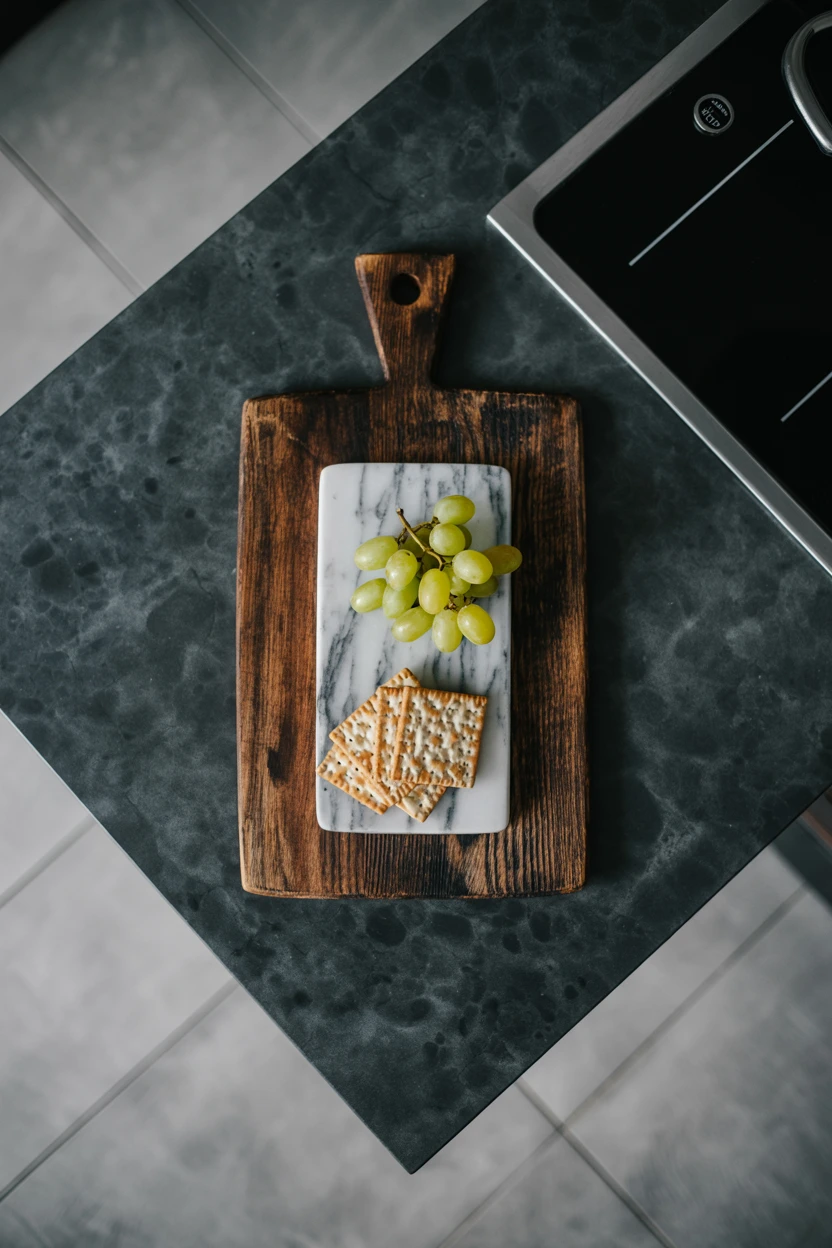 Layer a Vintage Wooden Board With a Small Marble Slab