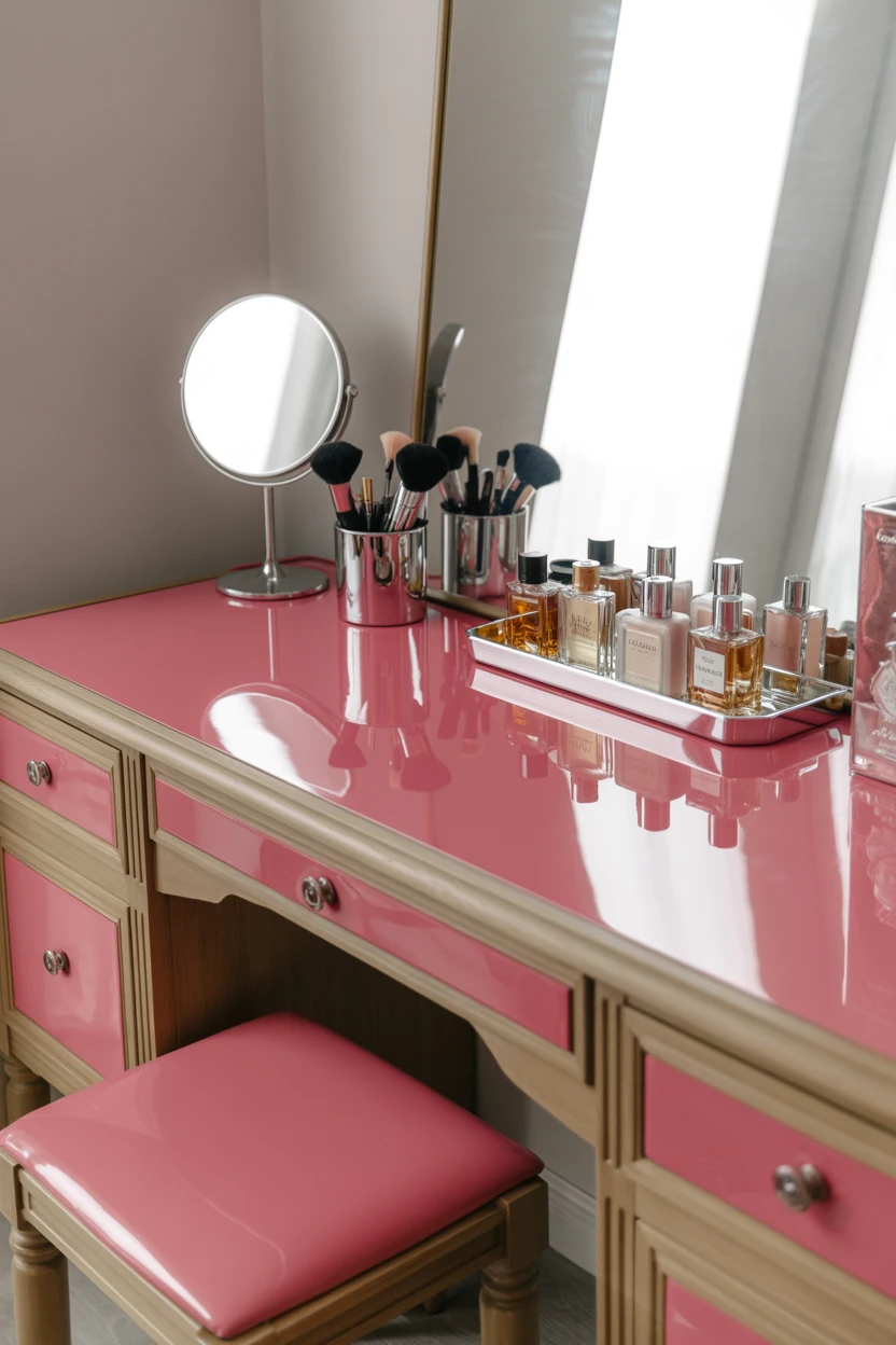 Lacquered Pink Vanity Table