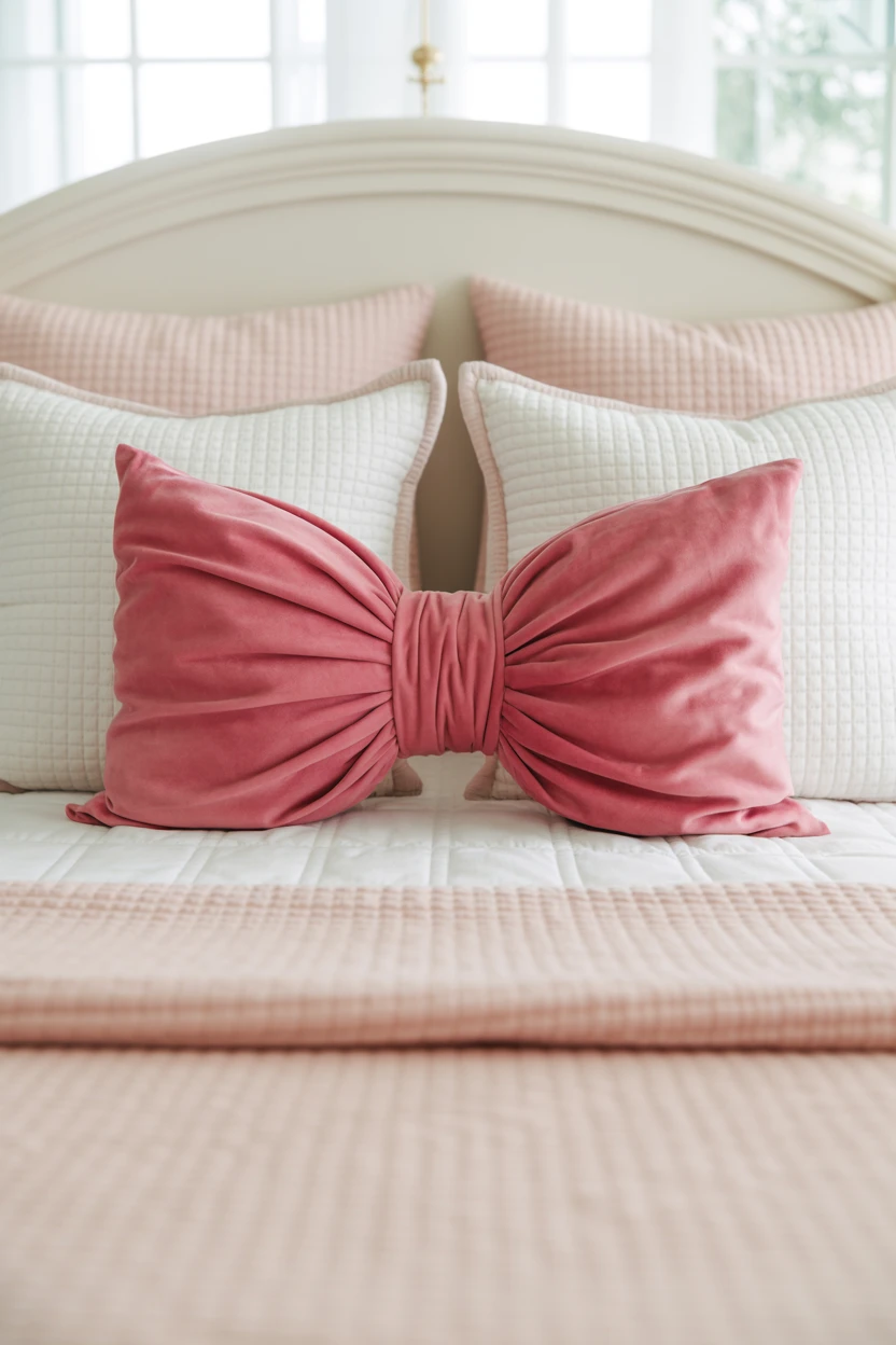 Layered Bedding with a Bow Pillow