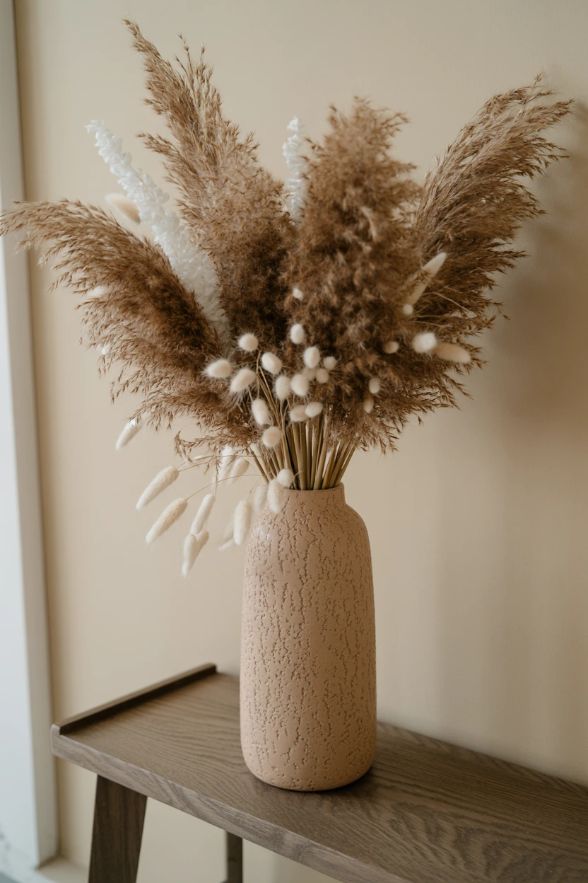 Add Dried Botanicals like Pampas Grass and Bunny Tails