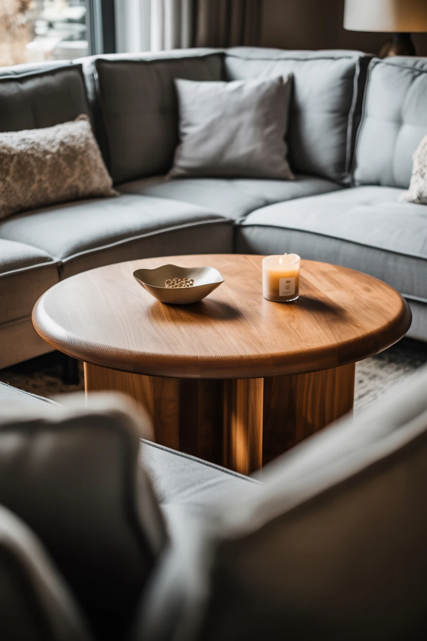 Opt for a Round Wood Coffee Table to Soften Lines