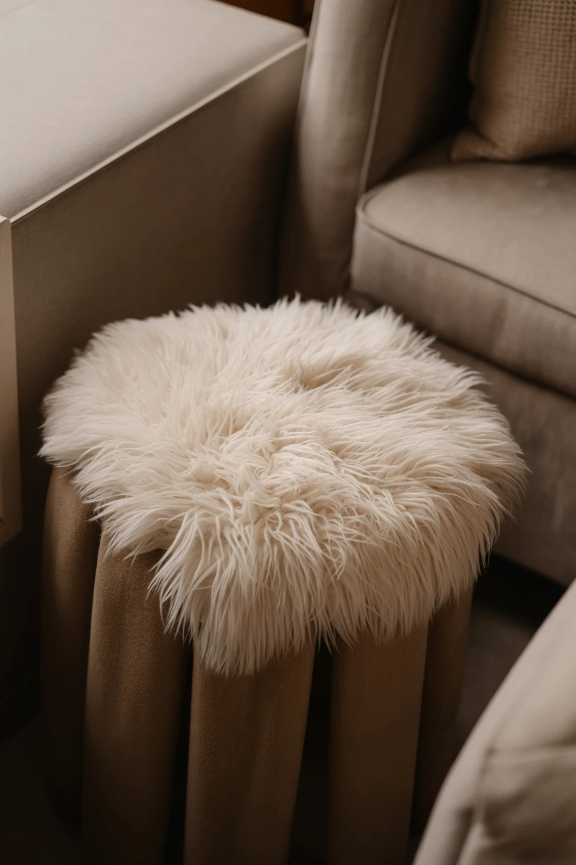 Drape a Faux Sheepskin Rug Over an Ottoman or Chair
