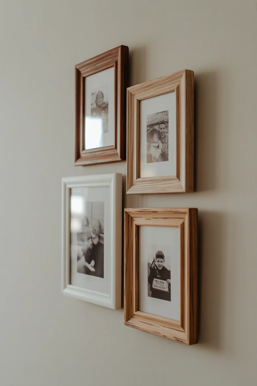 Display Personal Photos in Mismatched Wooden Frames