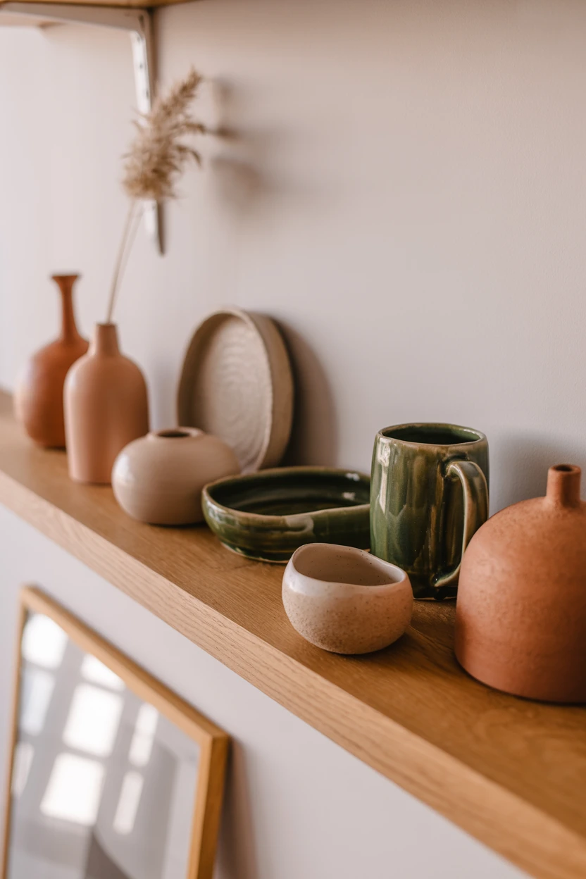 Style Open Shelves With Earth-Toned Ceramics