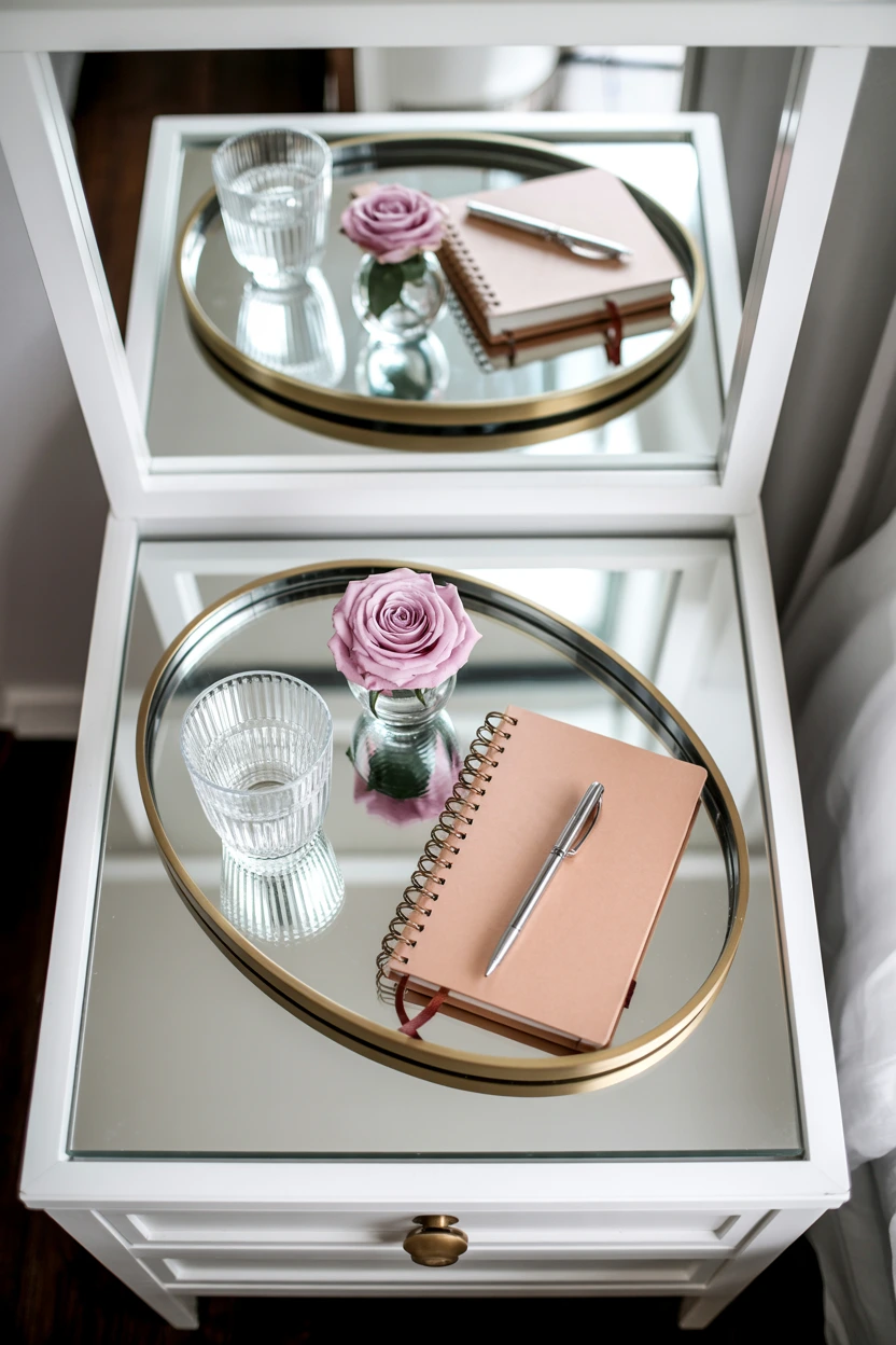 Use a Mirrored Tray on Your Nightstand