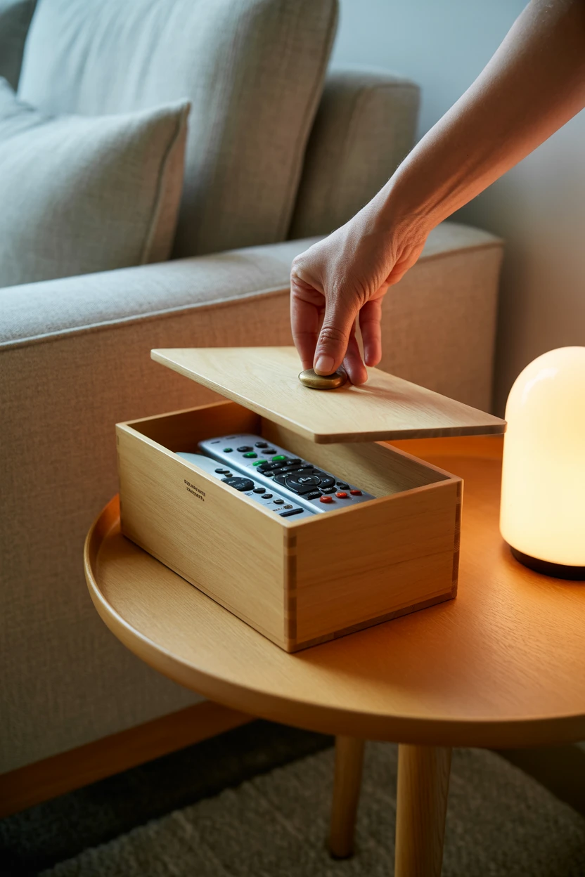 Corral TV Remotes and Small Items in a Lidded Box