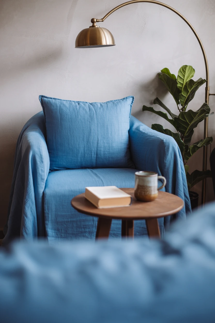 A Single Cornflower Blue Statement Chair
