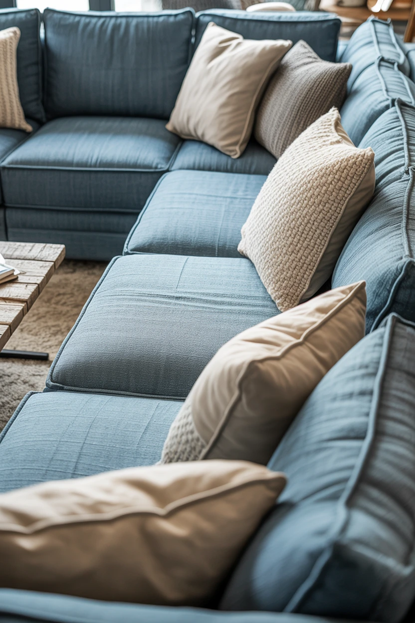 Faded Denim Blue Sectional Sofa