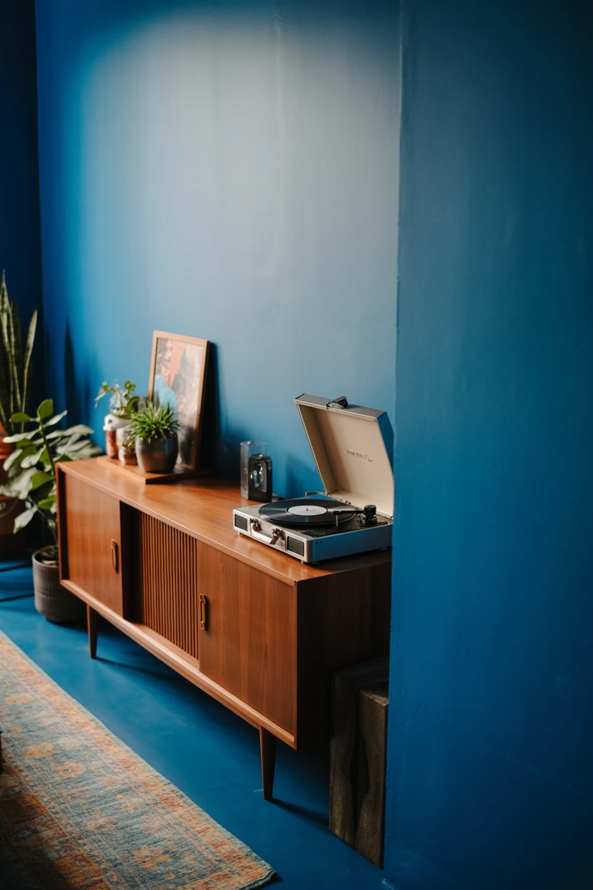 Sapphire Blue with Vintage Wood Tones