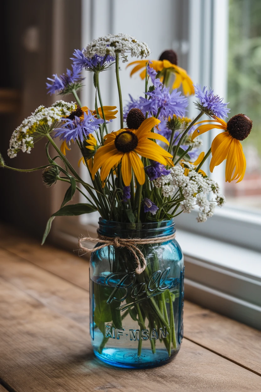 The Classic Meadow in a Blue Mason Jar