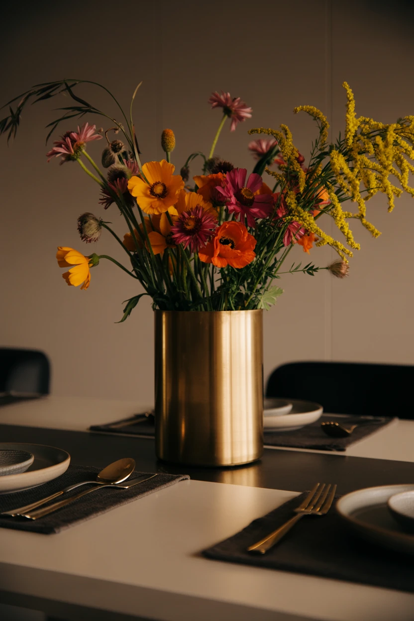 Sunset Tones in a Brushed Brass Vase