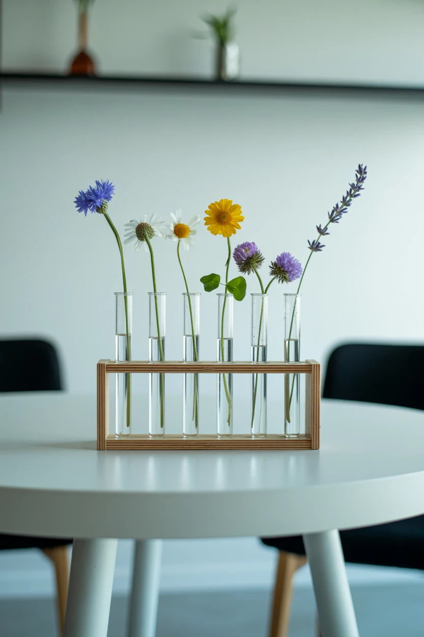 A Line of Single Stems in Test Tubes