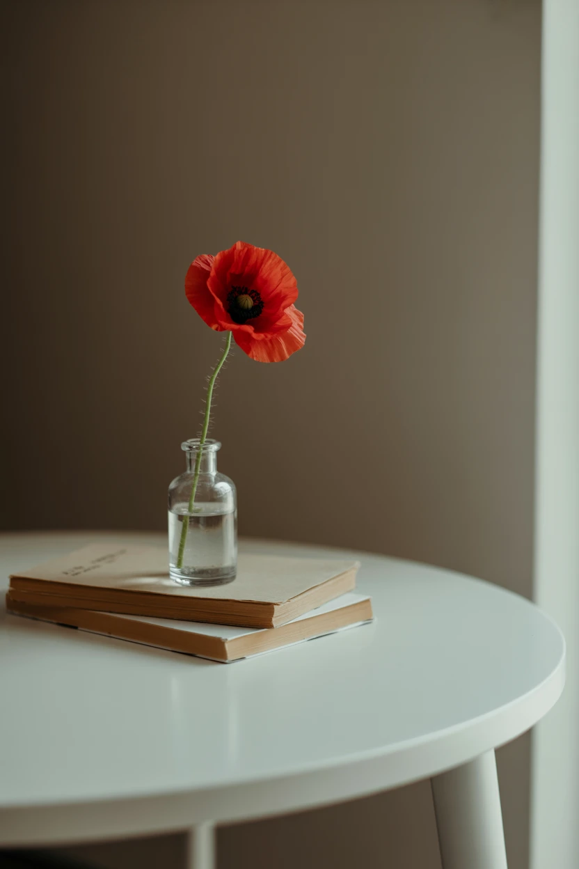 A Single Poppy in a Minimalist Bud Vase