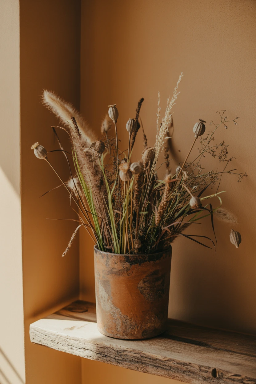 Wild Grasses and Seed Pods in Terracotta