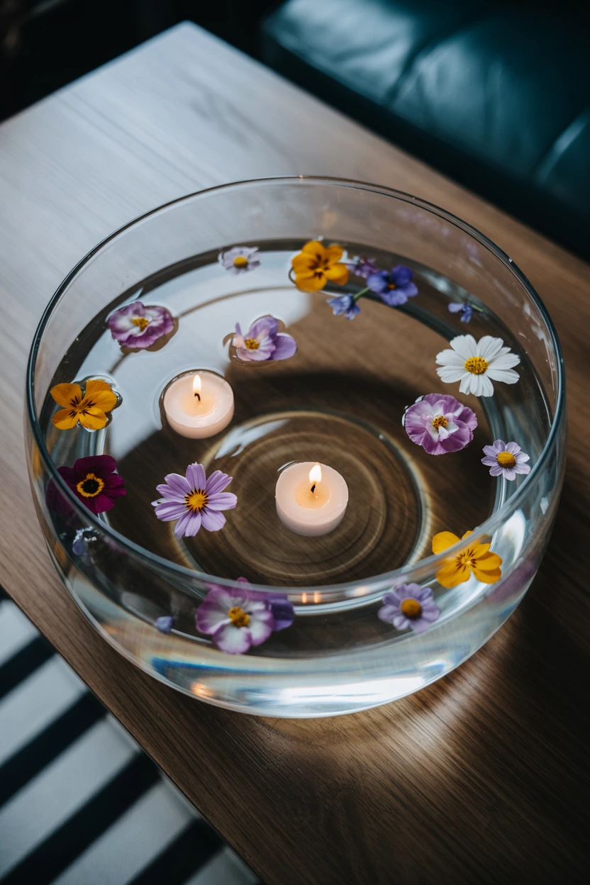 Floating Wildflower Heads in a Glass Bowl