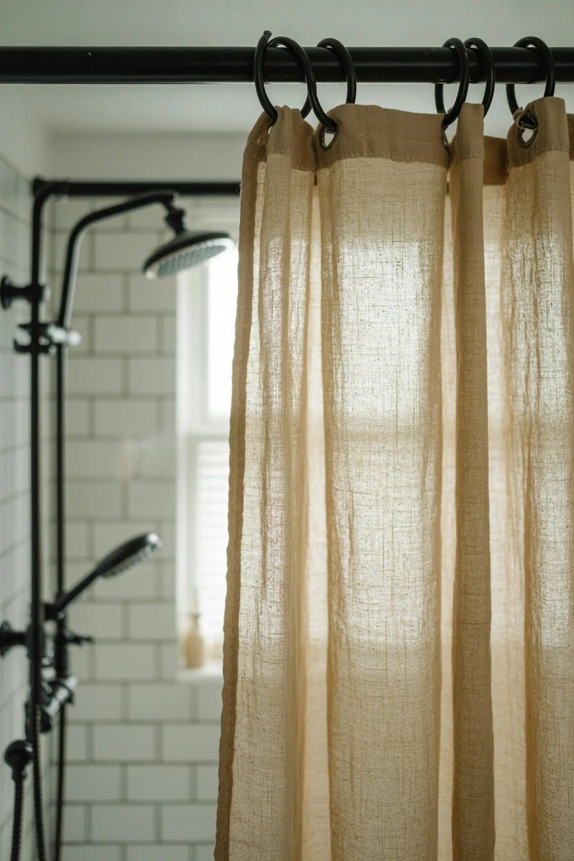 Hang a Linen Shower Curtain for Soft Texture