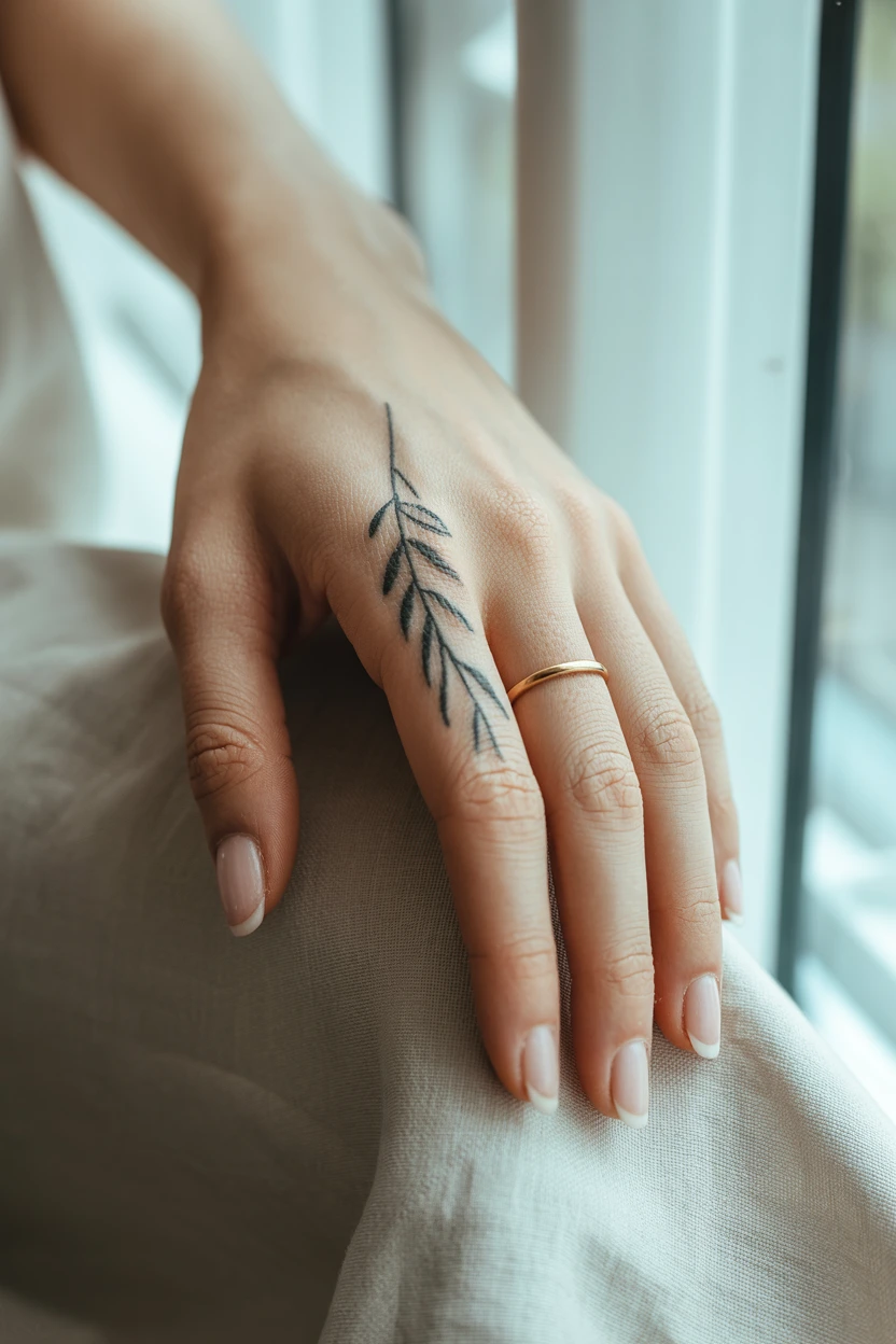 A Single Olive Branch Along the Index Finger