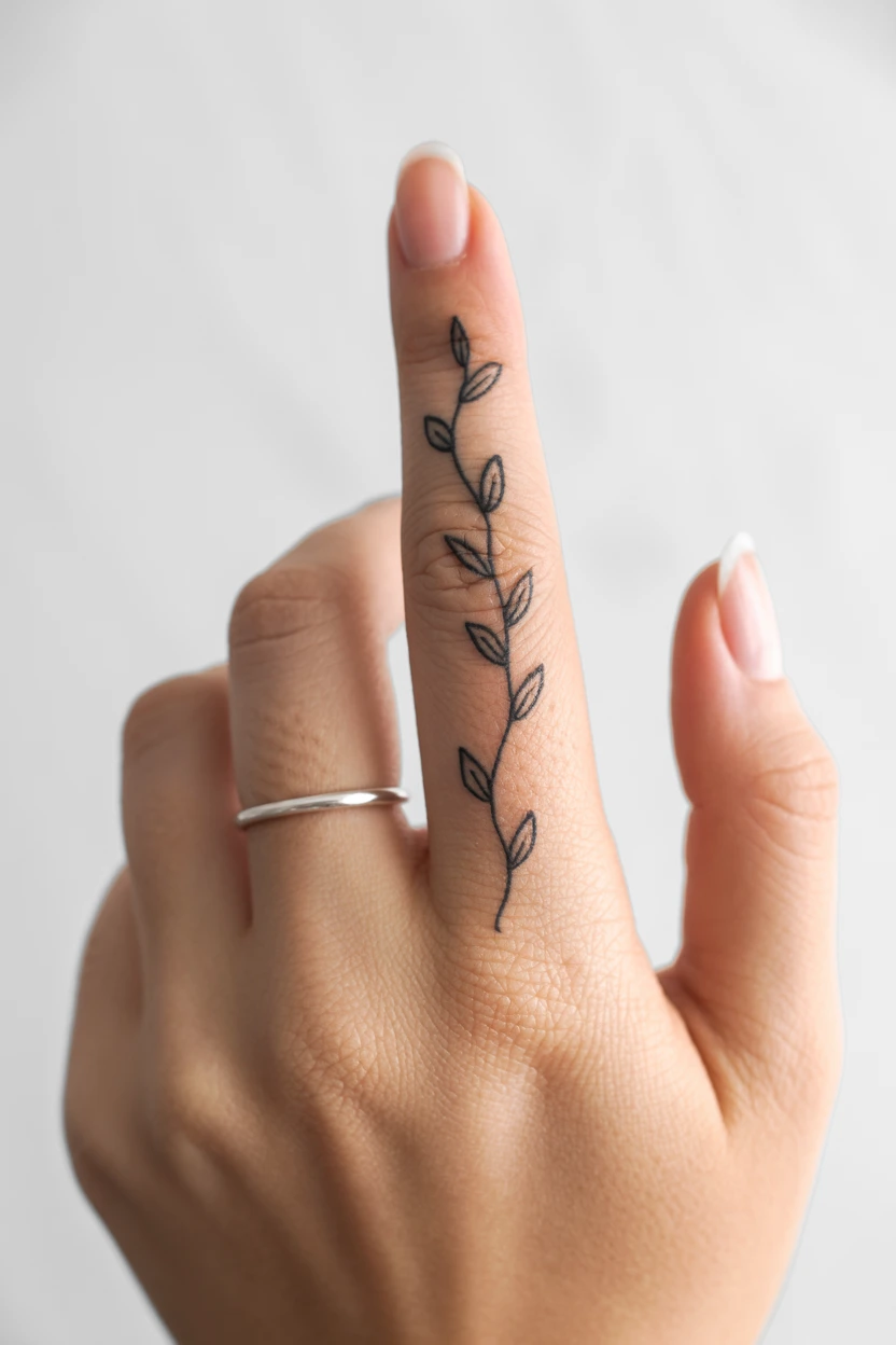 A Vine of Tiny Leaves Creeping Up the Pinky Finger