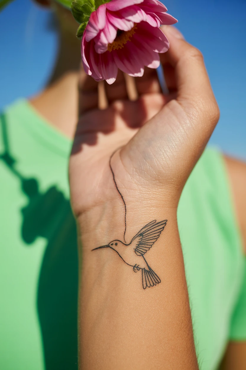 A Tiny, Single-Line Hummingbird in Flight