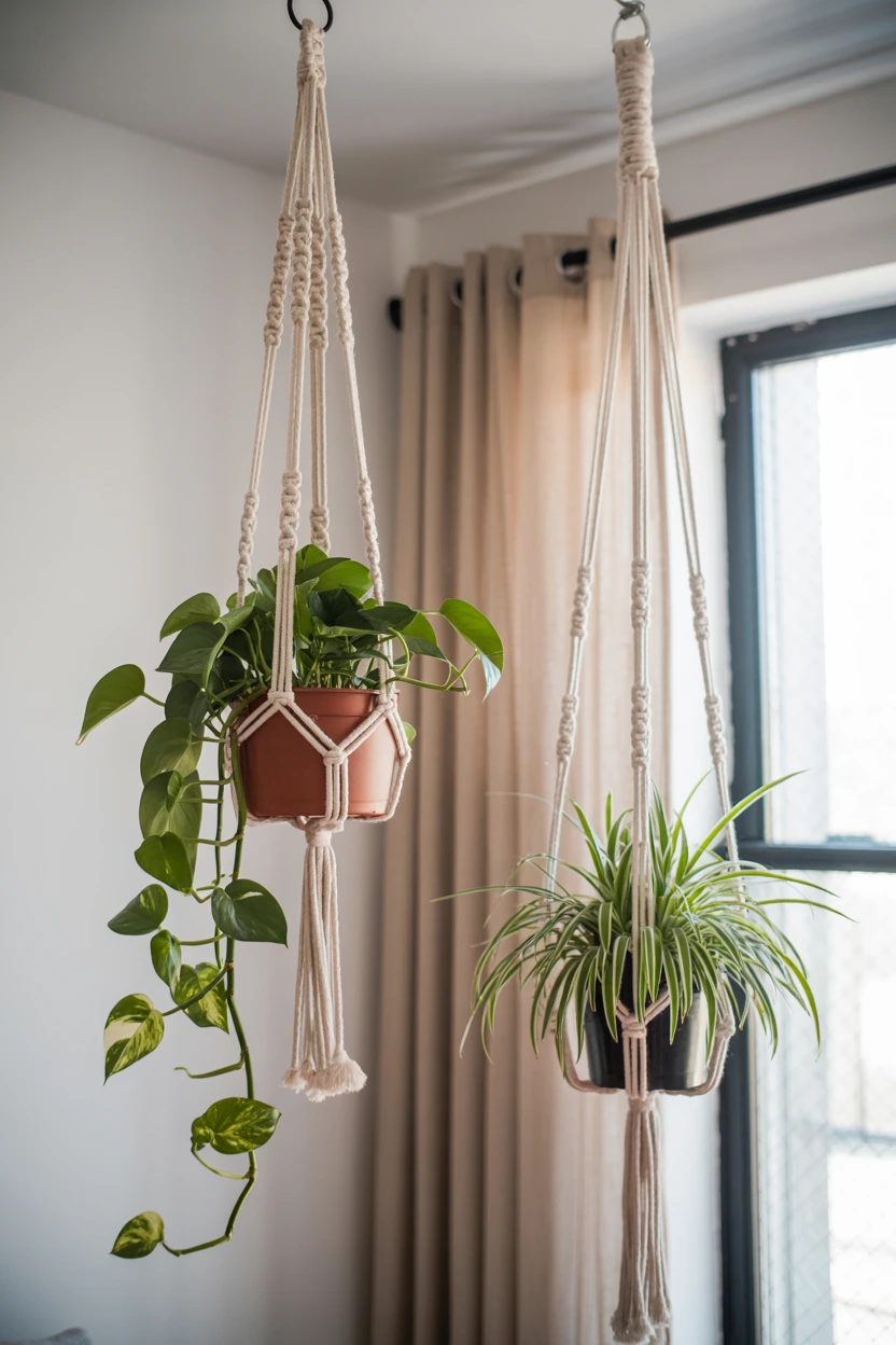 Hanging Plants in Macrame Holders