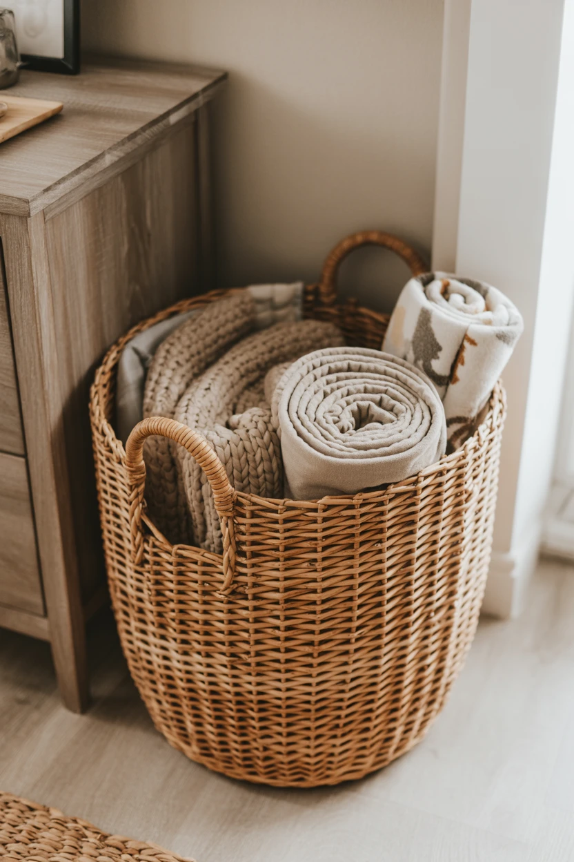 A Woven Basket for Extra Blankets