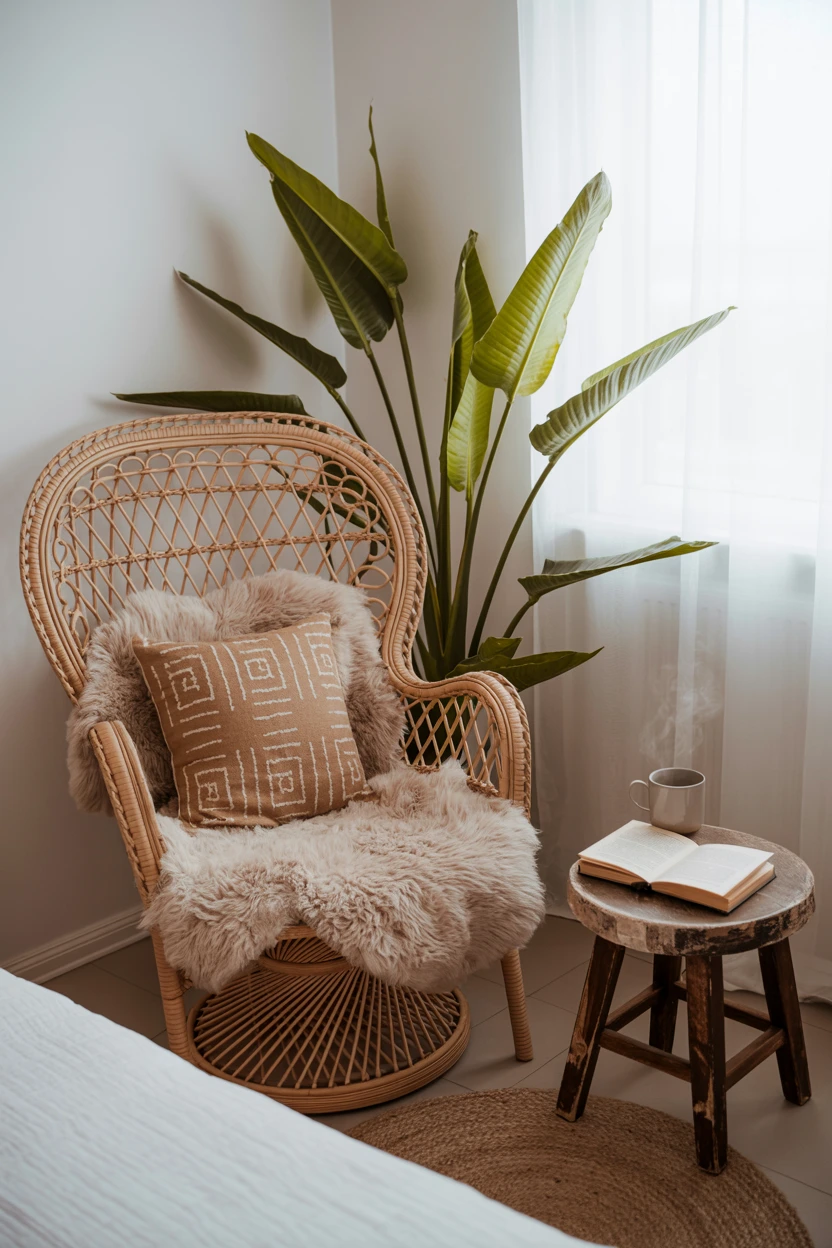 A Cozy Reading Nook with a Wicker Chair