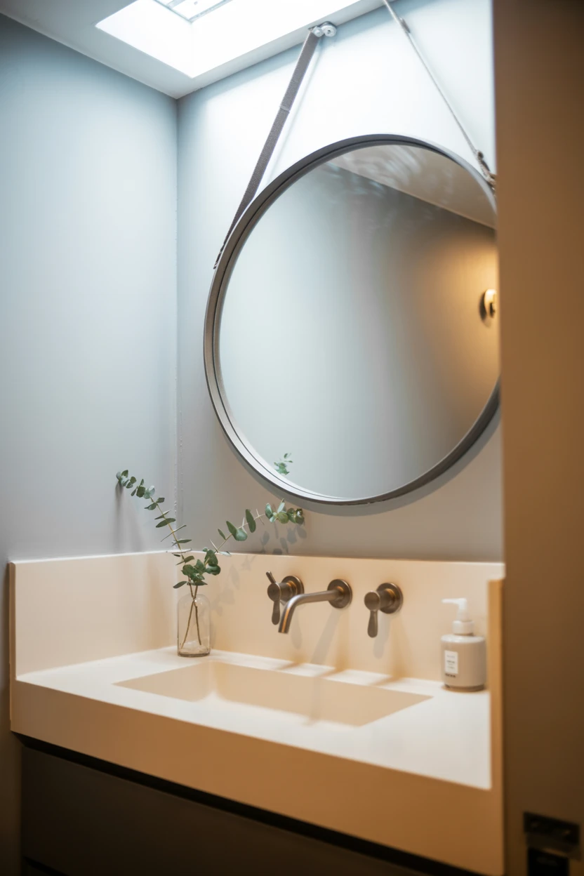 A Bold, Black-Framed Round Mirror