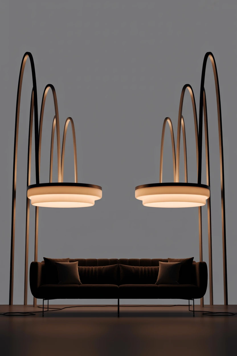 Flank the Couch with Arched Floor Lamps